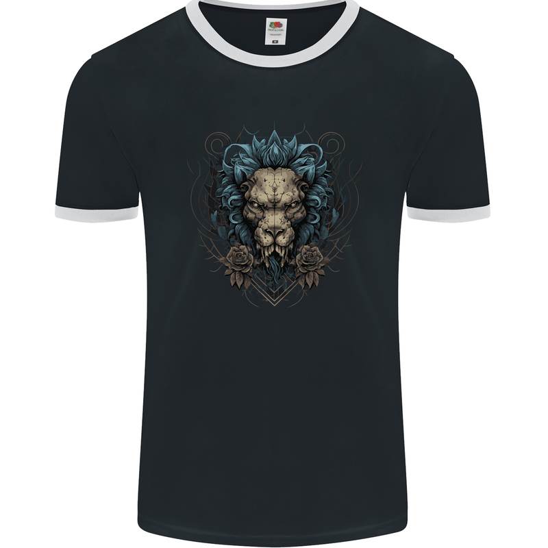 Devil Lion Skull Fantasy Demon Mens Ringer T-Shirt FotL Black/White