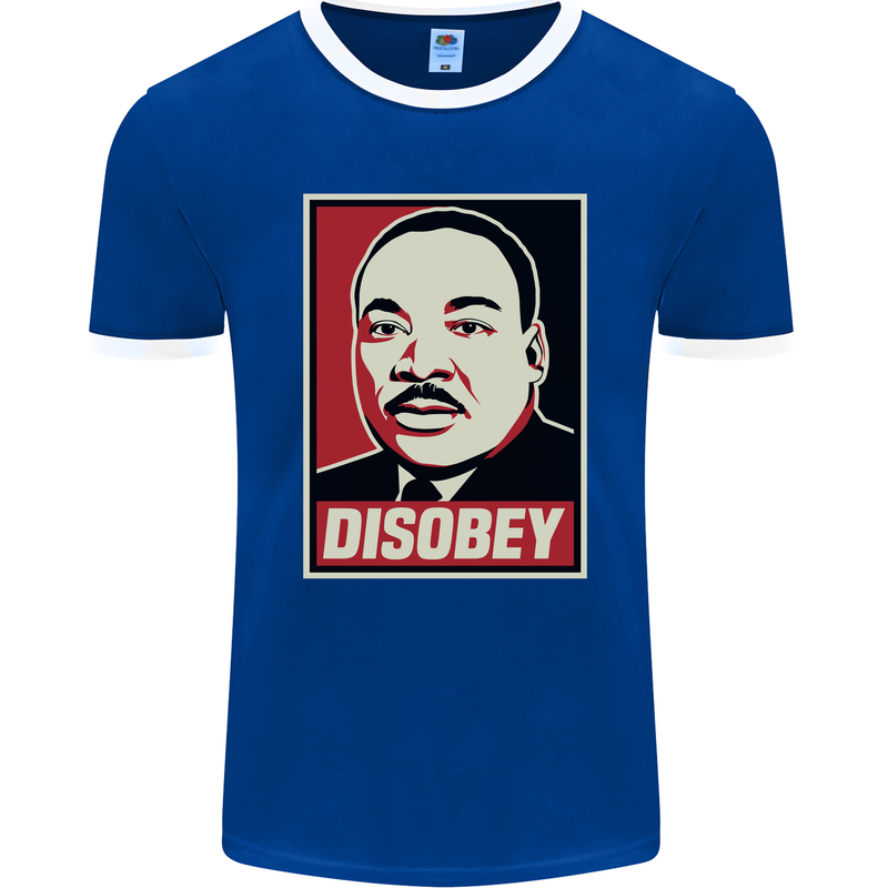 Disobey Martin Luther King Black Lives Matter Mens Ringer T-Shirt FotL Royal Blue/White