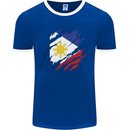 Torn Philippines Flag Philipino Day Football Mens Ringer T-Shirt FotL Royal Blue/White