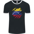 Torn Venezuela Flag Venezuelans Day Football Mens Ringer T-Shirt FotL Black/White