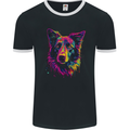 Border Collie Dog in Colour Mens Ringer T-Shirt FotL Black/White