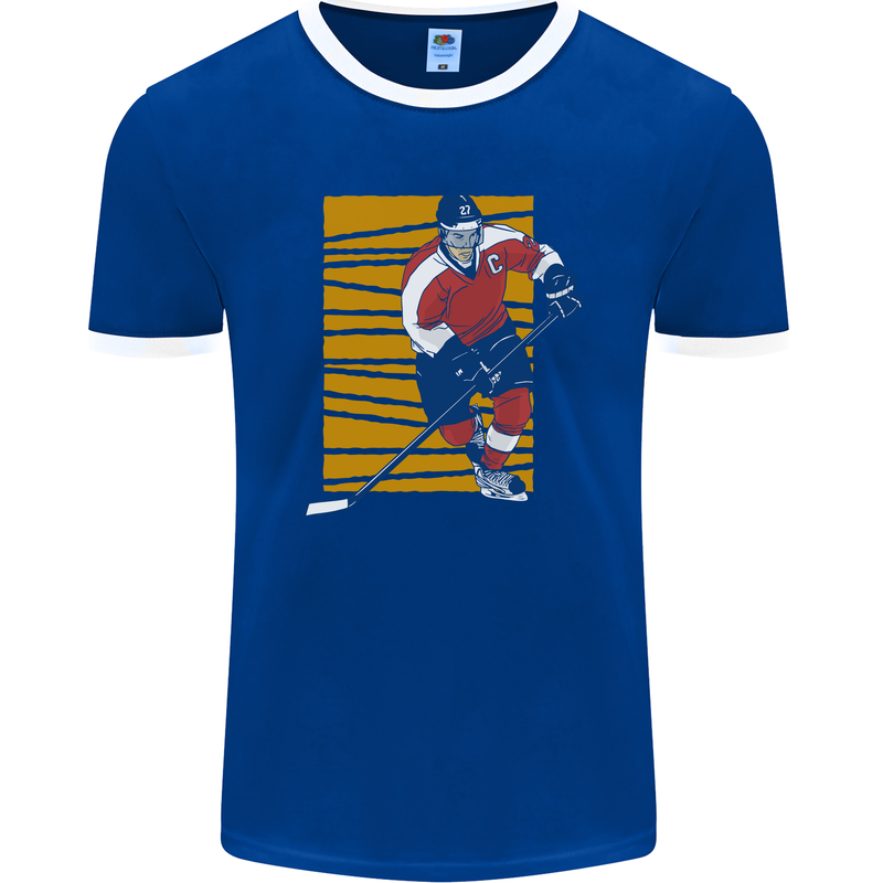 Ice Hockey Player Mens Ringer T-Shirt FotL Royal Blue/White