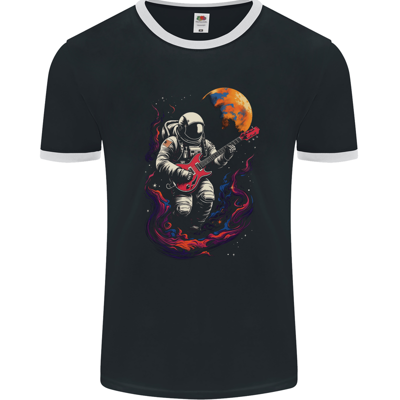 Space Gig An Astronaut Palying Electric Guitar Mens Ringer T-Shirt FotL Black/White