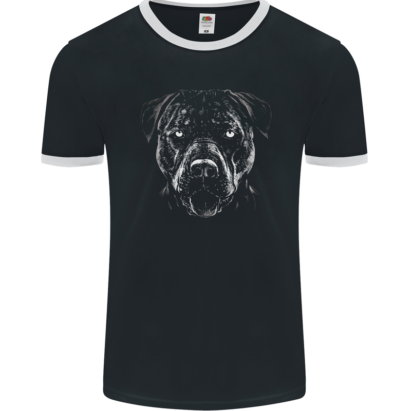 A Monochrome Pitbull Dog Mens Ringer T-Shirt FotL Black/White