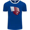 Curled Qatar Flag Qatari Day Football Mens Ringer T-Shirt FotL Royal Blue/White