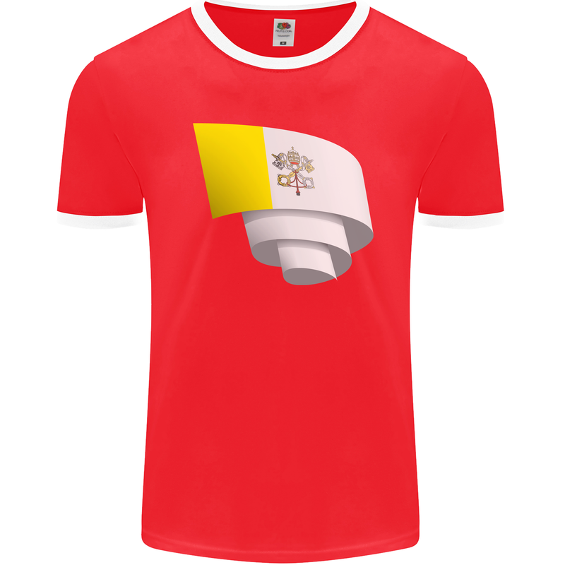 Curled Vatican Flag Mens Ringer T-Shirt FotL Red/White