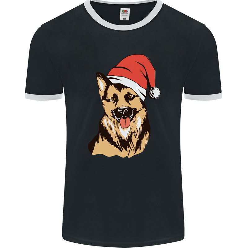 Christmas German Shepherd Dog Xmas Alsatian Mens Ringer T-Shirt FotL Black/White