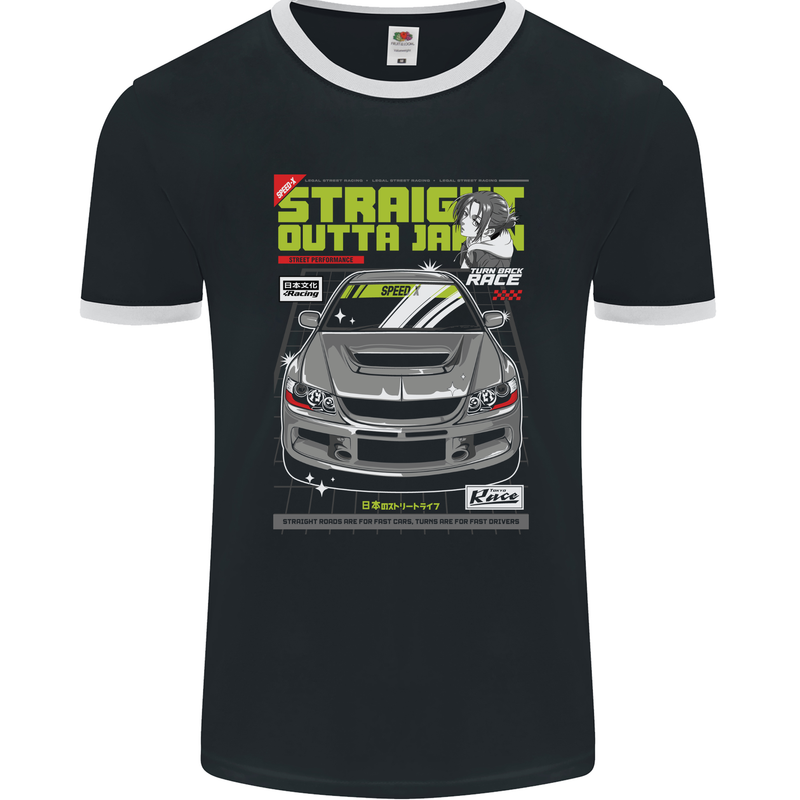 Outta Japan Drifting Car Mens Ringer T-Shirt FotL Black/White