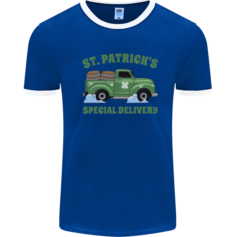 St Patricks Beer Delivery Funny Alcohol Guiness Mens Ringer T-Shirt Royal Blue/White