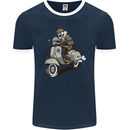 Scooter Skull Motorcycle Biker MOD Mens Ringer T-Shirt FotL Navy Blue/White