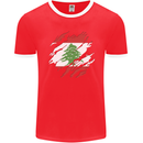 Torn Lebanon Flag Lebanese Day Football Mens Ringer T-Shirt FotL Red/White