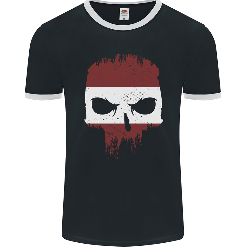 Austrian Skull Austria Gym Flag Biker Mens Ringer T-Shirt FotL Black/White