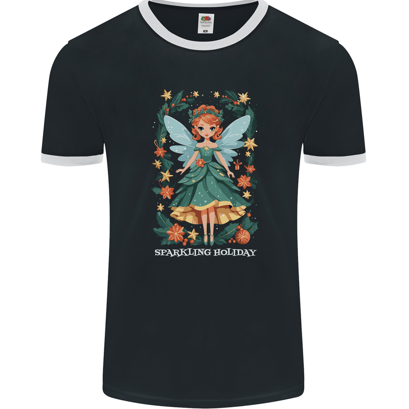 A Christmas Fairy Sparkling Holiday Xmas Mens Ringer T-Shirt FotL Black/White