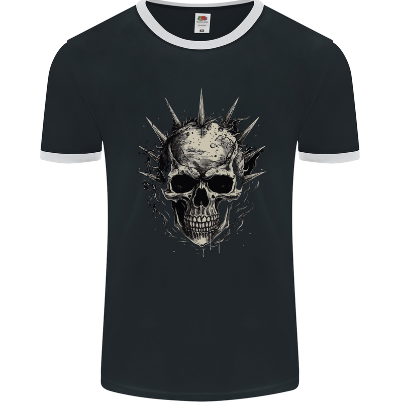 Punk Rock Skull Mens Ringer T-Shirt FotL Black/White