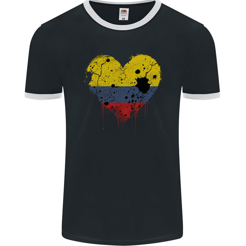 Love Columbia Flag Columbian Day Football Mens Ringer T-Shirt FotL Black/White