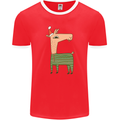 A Christmas Llama Wearing an Xmas Hat Mens Ringer T-Shirt FotL Red/White