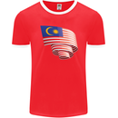 Curled Malaysia Flag Malaysian Day Football Mens Ringer T-Shirt FotL Red/White