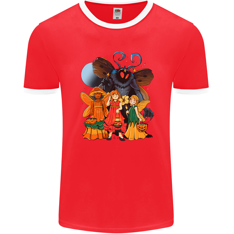 Mothman With Fairies Mens Ringer T-Shirt FotL Red/White