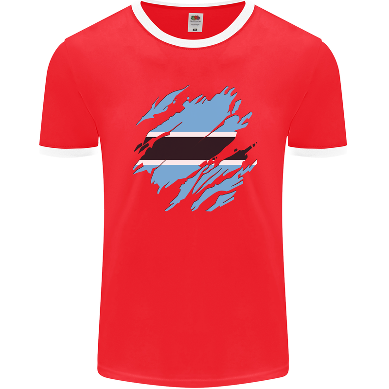 Torn Botswana Flag Batswana Day Football Mens Ringer T-Shirt FotL Red/White