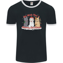 Meowy Christmas Funny Xmas Cat Mens Ringer T-Shirt FotL Black/White