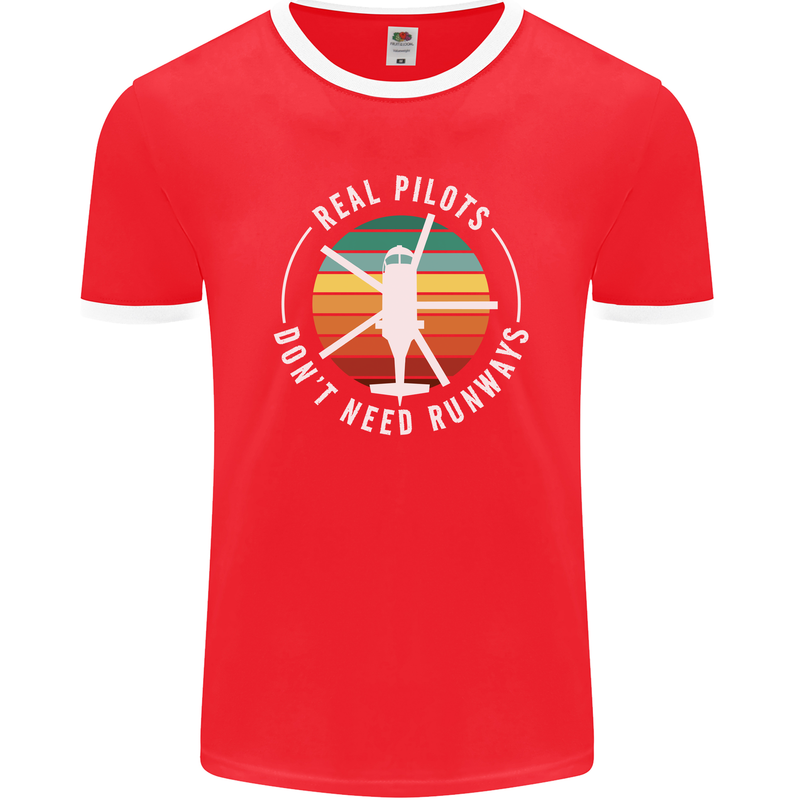 Helicopter Pilots Don't Need Runways Funny Mens Ringer T-Shirt FotL Red/White