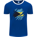 Torn Bahamas Flag Bahamians Day Football Mens Ringer T-Shirt FotL Royal Blue/White