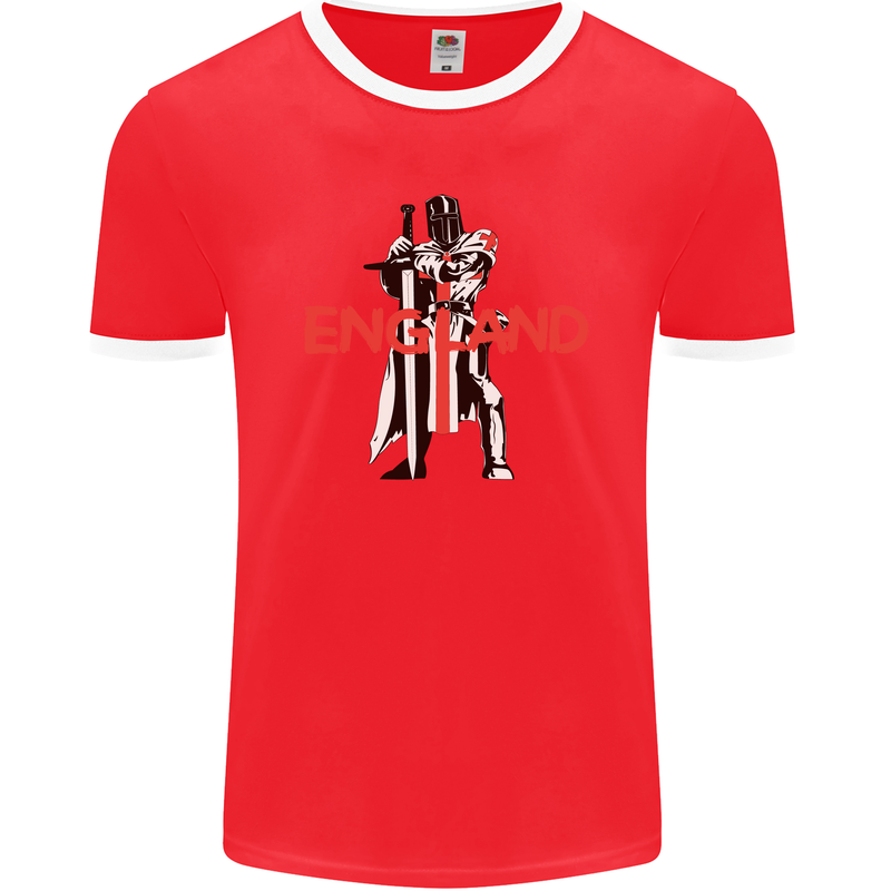 England St Georges Day Knights Templar Flag Mens Ringer T-Shirt FotL Red/White