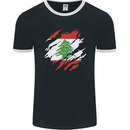 Torn Lebanon Flag Lebanese Day Football Mens Ringer T-Shirt FotL Black/White