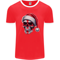 England Christmas Skull Xmas English Flag Biker Mens Ringer T-Shirt FotL Red/White