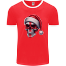 England Christmas Skull Xmas English Flag Biker Mens Ringer T-Shirt FotL Red/White