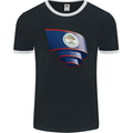 Curled Belize Flag Belizean Day Football Mens Ringer T-Shirt FotL Black/White