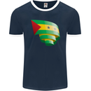 Curled Sao Tome and Principe Flag Day Football Mens Ringer T-Shirt FotL Navy Blue/White