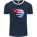 Curled Cuba Flag Cuban Day Football Mens Ringer T-Shirt FotL Navy Blue/White