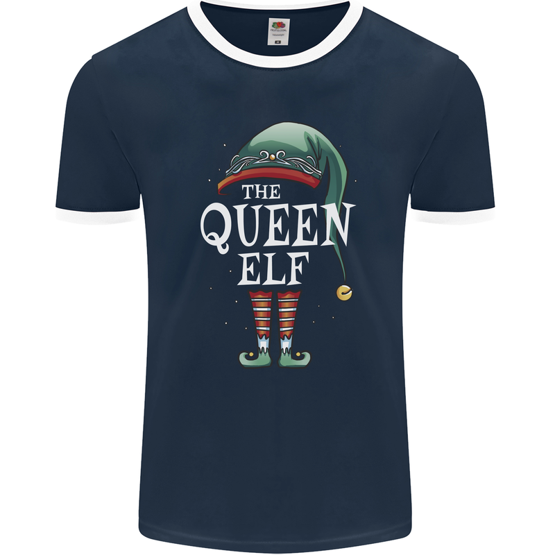 The Queen Elf Funny Christmas Xmas Mens Ringer T-Shirt FotL Navy Blue/White