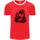 Abstract Outdoors Camping Bushcraft Hiking Trekking Mens Ringer T-Shirt Red/White