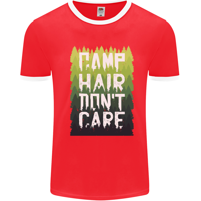 Camp Hair Dont Care Funny Caravan Camping Mens Ringer T-Shirt Red/White