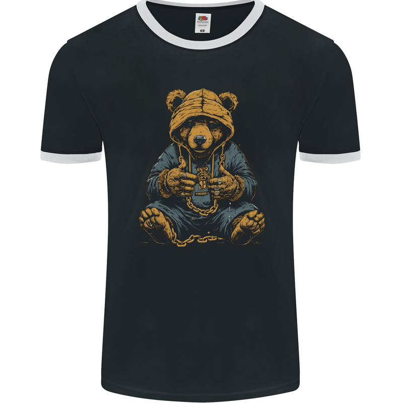 Hip-Hop Teddy Bear Gangsta Rap Gangster Mens Ringer T-Shirt FotL Black/White