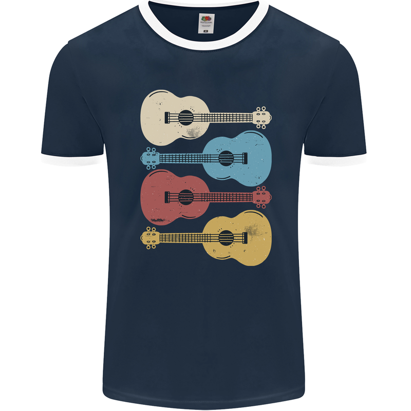 Four Ukulele Guitars Mens Ringer T-Shirt FotL Navy Blue/White