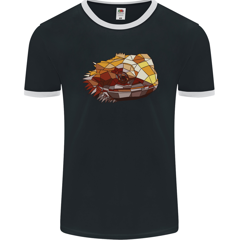 Polygonal Chameleon Mens Ringer T-Shirt FotL Black/White