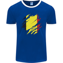 Torn Belgium Flag Belgian Day Football Mens Ringer T-Shirt FotL Royal Blue/White