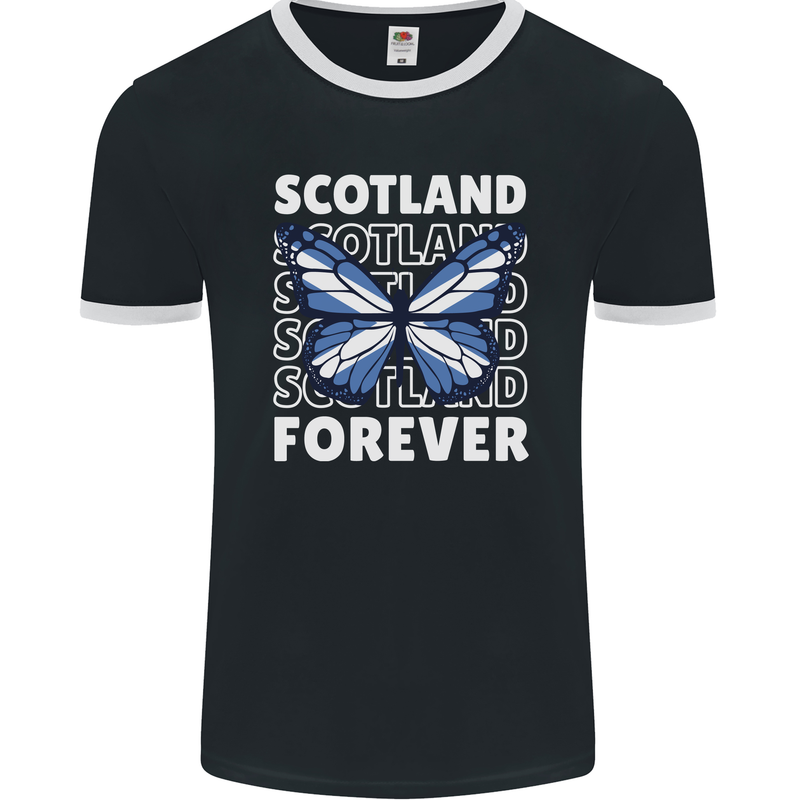 Scottish Butterfly Scotland Mens Ringer T-Shirt FotL Black/White