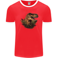 T-Rex Head in Foliage Dinosaur Mens Ringer T-Shirt FotL Red/White