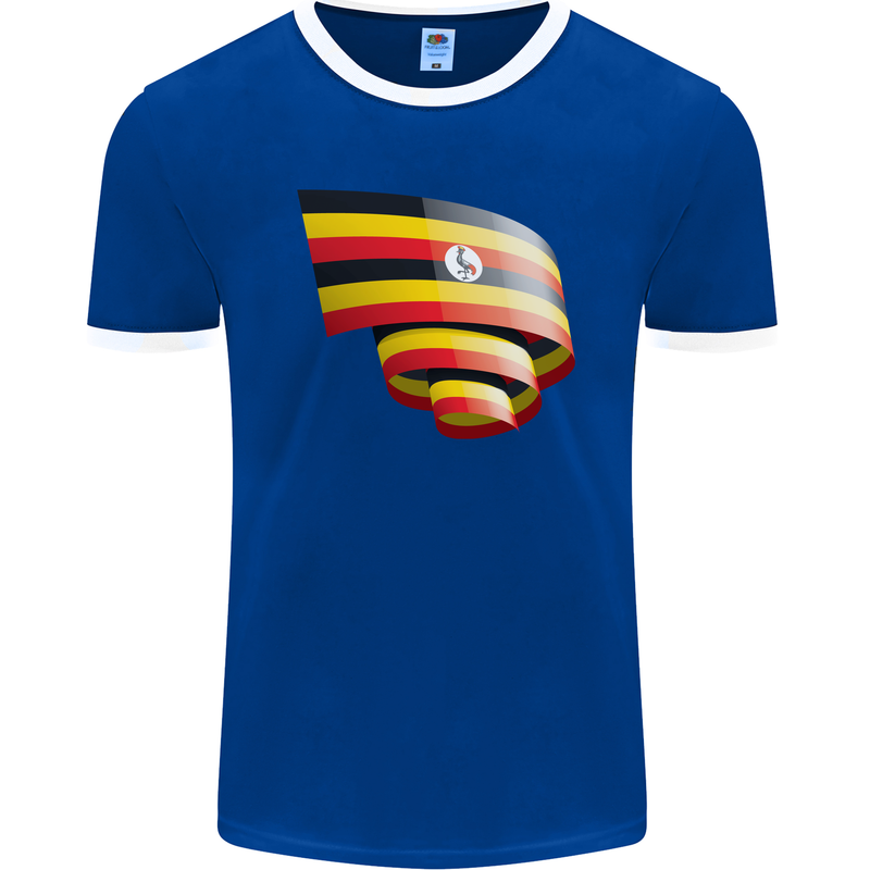 Curled Uganda Flag Ugandan Day Football Mens Ringer T-Shirt FotL Royal Blue/White