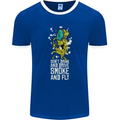 Funny Weed Cannabis Smoke and Fly Mens Ringer T-Shirt FotL Royal Blue/White