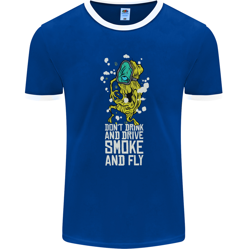 Funny Weed Cannabis Smoke and Fly Mens Ringer T-Shirt FotL Royal Blue/White