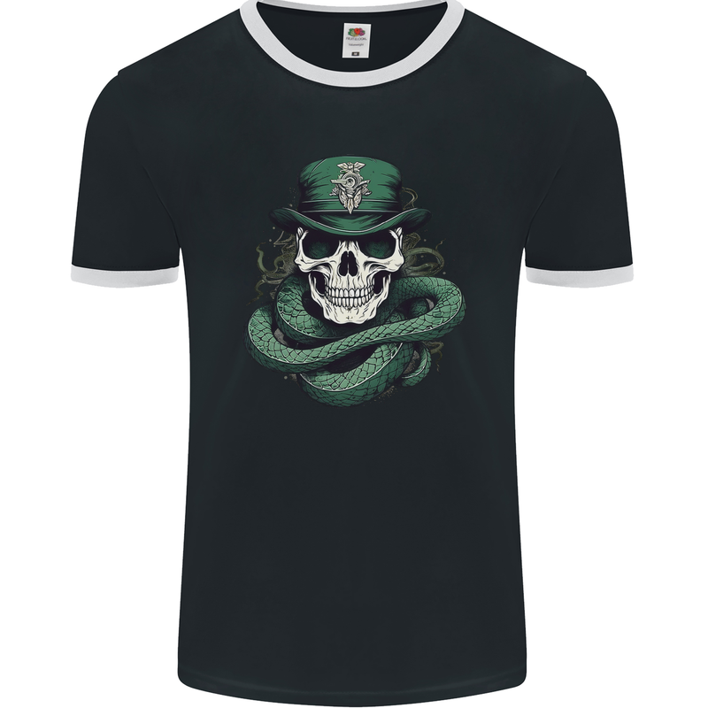 Snake Skull St Patricks Day Mens Ringer T-Shirt FotL Black/White