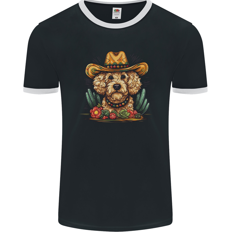 Cute Goldendoodle Mexican Style Western Mens Ringer T-Shirt FotL Black/White