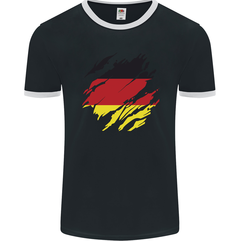 Torn Germany Flag German Day Football Mens Ringer T-Shirt FotL Black/White