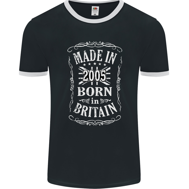Born In Britain 18th Birthday Made 2005 Mens Ringer T-Shirt FotL Black/White