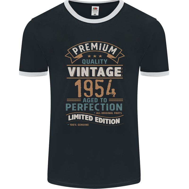 Premium Vintage 69th Birthday 1954 Mens Ringer T-Shirt FotL Black/White
